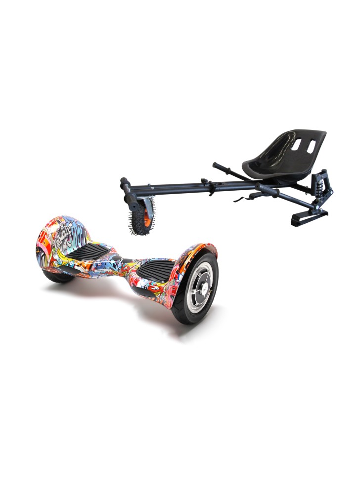 Hoverboard Paket Go-Kart, Smart Balance OffRoad HipHop Orange, 10 Zoll, Doppelmotoren 36V, 700 Watt, Bluetooth-Lautsprecher, LED