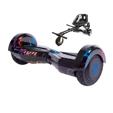 8 inch Hoverboard with Suspensions Hoverkart, Transformers Thunderstorm Blue, Extended Range and Black Seat with Double Suspension Set, Smart Balance