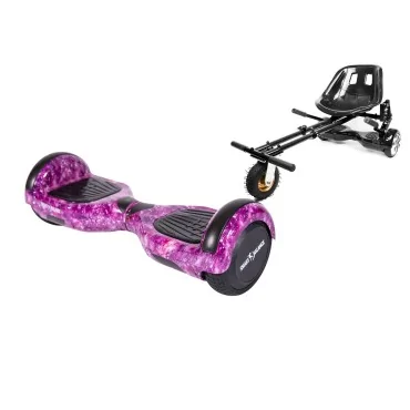 6.5 inch Hoverboard with Suspensions Hoverkart, Regular Galaxy Pink, Extended Range and Black Seat with Double Suspension Set, Smart Balance