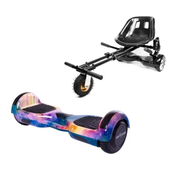 6.5 inch Hoverboard with Hoverkart, Suspension PRO Seat, Black, 15 km/h, UL2272 Certified, Bluetooth, Led Lighting, 700W Power, 4Ah Battery, Smart Balance, Regular Galaxy Orange Handle