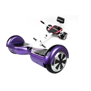 6.5 inch Hoverboard with Hoverkart, Premium Soft Seat, 15 km/h, UL2272 Certified, Bluetooth, Led Lighting, 700W Power, 4Ah Battery, Smart Balance, Regular Purple