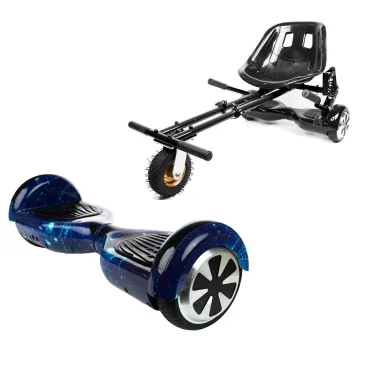 6.5 inch Hoverboard with Suspensions Hoverkart, Regular Galaxy Blue, Extended Range and Black Seat with Double Suspension Set, Smart Balance
