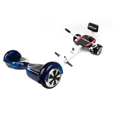 6.5 inch Hoverboard with Hoverkart, Premium Soft Seat, 15 km/h, UL2272 Certified, Bluetooth, Led Lighting, 700W Power, 4Ah Battery, Smart Balance, Regular Galaxy Blue