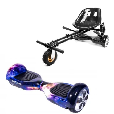 6.5 inch Hoverboard with Hoverkart, Suspension PRO Seat, Black, 15 km/h, UL2272 Certified, Bluetooth, Led Lighting, 700W Power, 4Ah Battery, Smart Balance, Regular Galaxy Orange