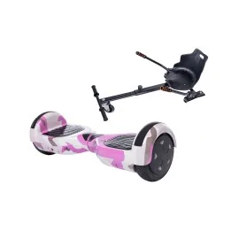 6.5 inch Hoverboard with Hoverkart, Ergonomic Seat, 15 km/h, UL2272 Certified, Bluetooth, Led Lighting, 700W Power, 4Ah Battery, Smart Balance, Regular Camouflage Pink