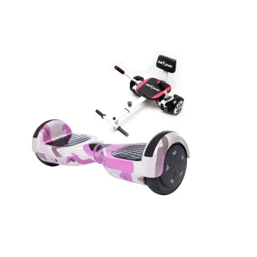 6.5 inch Hoverboard with Hoverkart, Premium Soft Seat, 15 km/h, UL2272 Certified, Bluetooth, Led Lighting, 700W Power, 4Ah Battery, Smart Balance, Regular Camouflage Pink