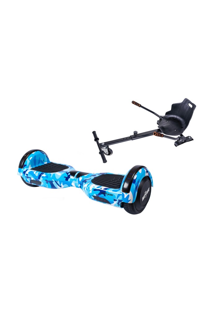Hoverboard Go-Kart Pack, Smart Balance Regular Camouflage Blue, 6.5 INCH, Dual Motors 36V, 700Wat, Bluetooth Speakers, LED Ligh