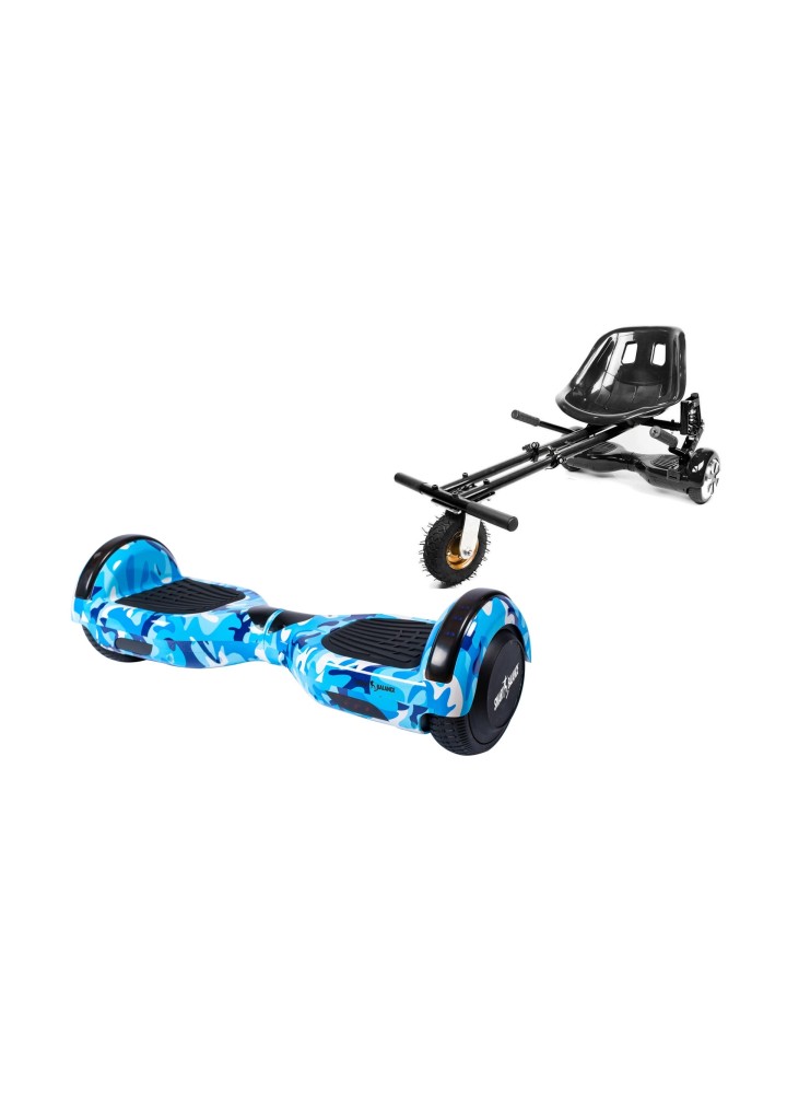 Hoverboard Paket Go-Kart, Smart Balance Regular Camouflage Blue, 6.5 Zoll, Doppelmotoren 36V, 700 Watt, Bluetooth-Lautsprecher, 