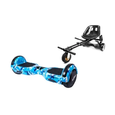 6.5 inch Hoverboard with Hoverkart, Suspension PRO Seat, Black, 15 km/h, UL2272 Certified, Bluetooth, Led Lighting, 700W Power, 4Ah Battery, Smart Balance, Regular Camouflage Blue