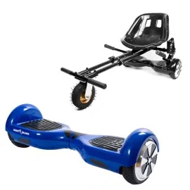 Hoverboard Go-Kart Pack, Smart Balance Regular Blue PowerBoard, 6.5 INCH, Dual Motors 36V, 700Wat, Bluetooth Speakers, LED Ligh