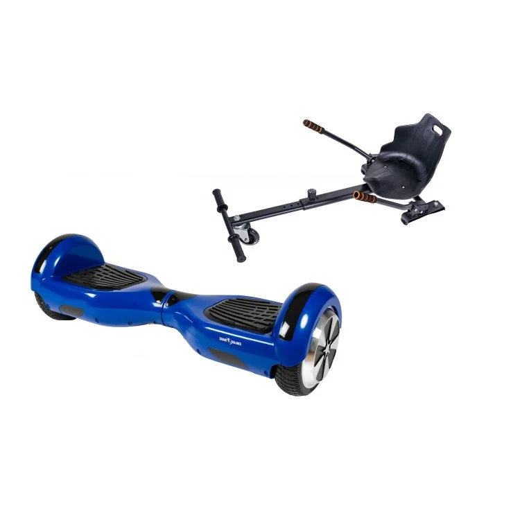 6.5 inch Hoverboard with Standard Hoverkart, Regular Blue, Extended Range and Black Ergonomic Seat, Smart Balance