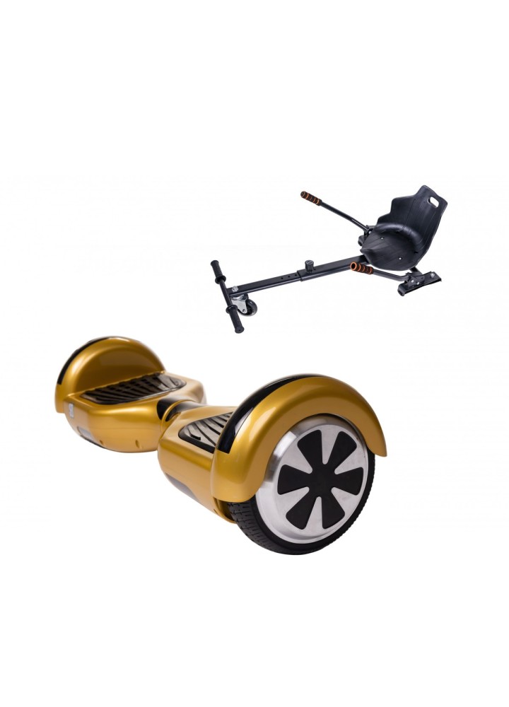 Hoverboard Go-Kart Pack, Smart Balance Regular Gold, 6.5 INCH, Dual Motors 36V, 700Wat, Bluetooth Speakers, LED Lights, Premium