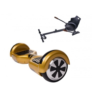 Paquet Go-Kart Hoverboard, Smart Balance Regular Gold, 6.5 Pouces, Deux Moteurs 36V, 700Watts, Bluetooth, Lumieres LED , Hoverka