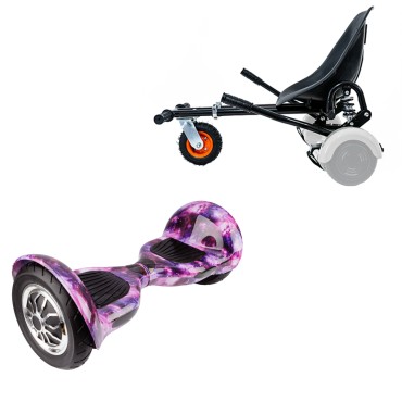 10 inch Hoverboard with Suspensions Hoverkart, Off-Road Galaxy, Extended Range and Black Seat with Double Suspension Set, Smart Balance