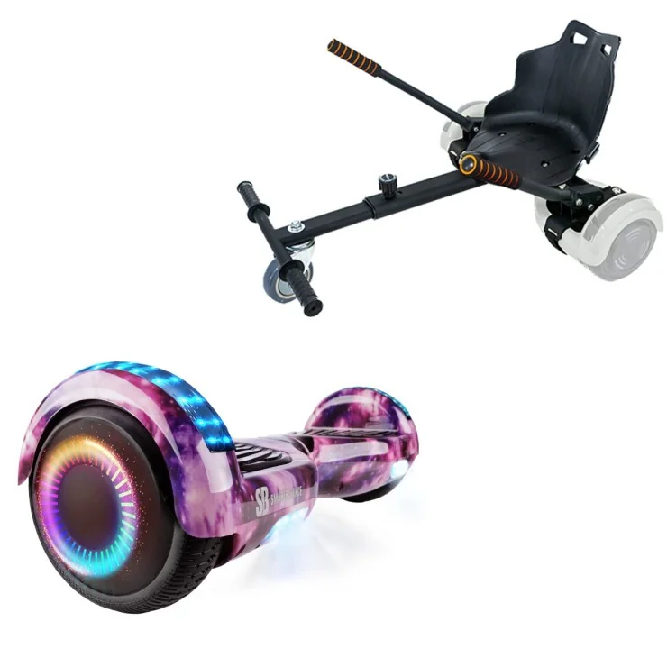 6.5 inch Hoverboard met Standaard Hoverkart, Regular Galaxy Pink PRO, Verlengde Afstand en Zwarte Hoverkart, Smart Balance