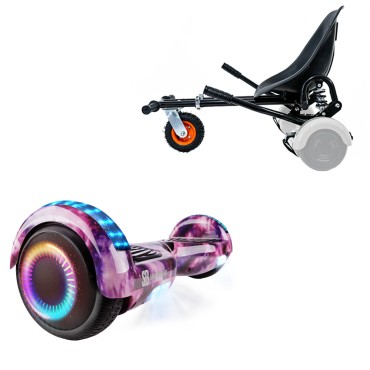 6.5 inch Hoverboard with Suspensions Hoverkart, Regular Galaxy Pink PRO, Extended Range and Black Seat with Double Suspension Set, Smart Balance