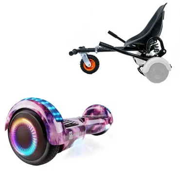 Hoverboard Go Kart Pack, Black, with Twin Suspension, 6.5 inch, Regular Galaxy Pink PRO 4Ah, for kids and adults