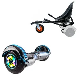 8 inch Hoverboard with Suspensions Hoverkart, Transformers Thunderstorm Blue PRO, Extended Range and Black Seat with Double Suspension Set, Smart Balance