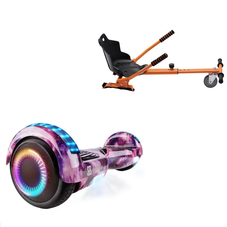 6.5 Zoll Hoverboard mit Standard Sitz, Regular Galaxy Pink PRO, Maximale Reichweite und Orange Hoverboard Sitz, Smart Balance