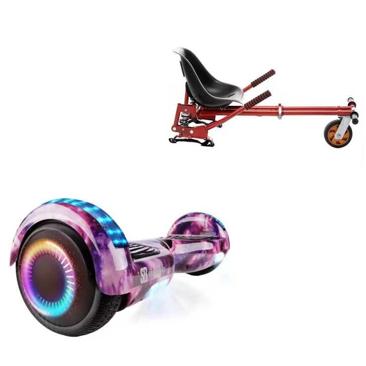 6.5 inch Hoverboard with Suspensions Hoverkart, Regular Galaxy Pink PRO, Extended Range and Red Seat with Double Suspension Set, Smart Balance