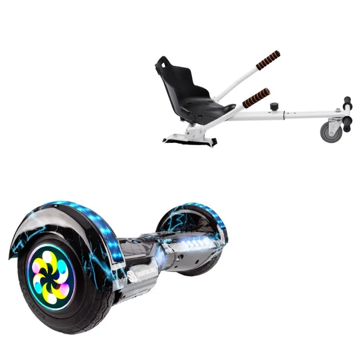 Paket Hoverboard Standard Go Kart 8 tums, Transformers Thunderstorm Blue PRO, Lång Räckvidd och Vit Hoverkart, Smart Balance