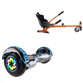 8 inch Hoverboard with Standard Hoverkart, Transformers Thunderstorm Blue PRO, Extended Range and Orange Ergonomic Seat, Smart Balance