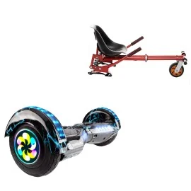 8 inch Hoverboard with Suspensions Hoverkart, Transformers Thunderstorm Blue PRO, Standard Range and Red Seat with Double Suspension Set, Smart Balance