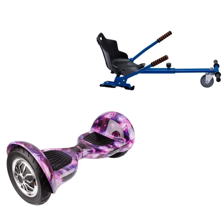 10 inch Hoverboard with Standard Hoverkart, Off-Road Galaxy, Extended Range and Blue Ergonomic Seat, Smart Balance