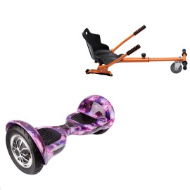 10 inch Hoverboard with Standard Hoverkart, Off-Road Galaxy, Extended Range and Orange Ergonomic Seat, Smart Balance