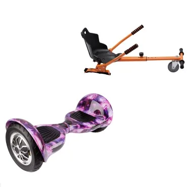 10 inch Hoverboard with Standard Hoverkart, Off-Road Galaxy, Extended Range and Orange Ergonomic Seat, Smart Balance