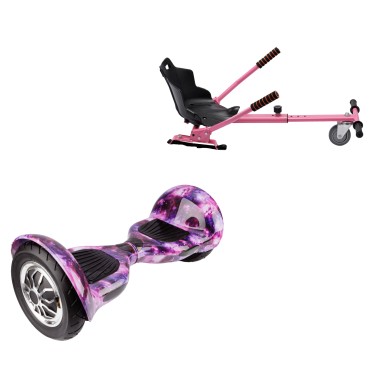 10 inch Hoverboard with Standard Hoverkart, Off-Road Galaxy, Extended Range and Pink Ergonomic Seat, Smart Balance