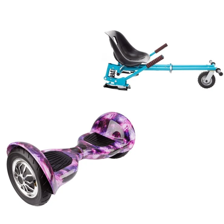 10 inch Hoverboard with Suspensions Hoverkart, Off-Road Galaxy, Extended Range and Blue Seat with Double Suspension Set, Smart Balance