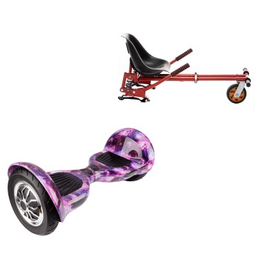 Paket Hoverboard Go Kart med Stötdämpare, 10 tums, Off-Road Galaxy, Lång Räckvidd och Röd Hoverkart med Stötdämpare, Smart Balance