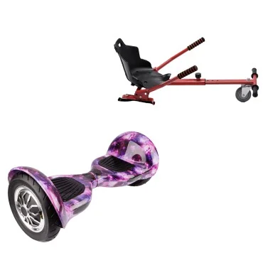 10 inch Hoverboard with Standard Hoverkart, Off-Road Galaxy, Standard Range and Red Ergonomic Seat, Smart Balance