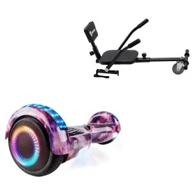 6.5 inch Hoverboard met Comfort Hoverkart, Regular Galaxy Pink PRO, Verlengde Afstand en Zwarte Comfort Hoverkart, Smart Balance