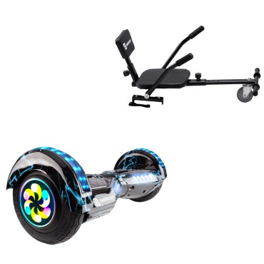 8 inch Hoverboard with Comfort Hoverkart, Transformers Thunderstorm Blue PRO, Extended Range and Black Comfort Seat, Smart Balance