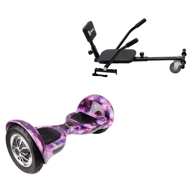 10 inch Hoverboard with Comfort Hoverkart, Off-Road Galaxy, Extended Range and Black Comfort Seat, Smart Balance