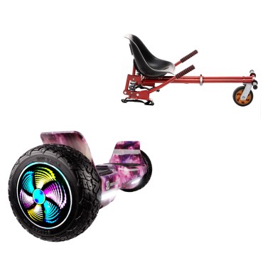 8.5 inch Hoverboard with Suspensions Hoverkart, Hummer Galaxy Pink PRO, Extended Range and Red Seat with Double Suspension Set, Smart Balance