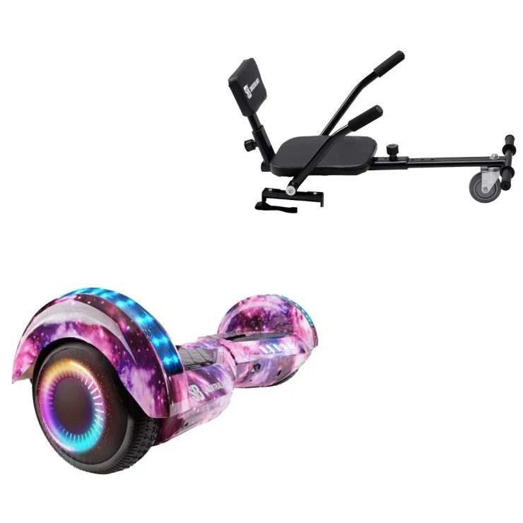 6.5 inch Hoverboard with Comfort Hoverkart, Transformers Galaxy Pink PRO, Extended Range and Black Comfort Seat, Smart Balance