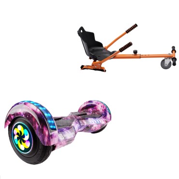 Paket Hoverboard Standard Go Kart 8 tums, Transformers Galaxy Pink PRO, Lång Räckvidd och Orange Hoverkart, Smart Balance