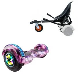 8 inch Hoverboard with Suspensions Hoverkart, Transformers Galaxy Pink PRO, Extended Range and Black Seat with Double Suspension Set, Smart Balance