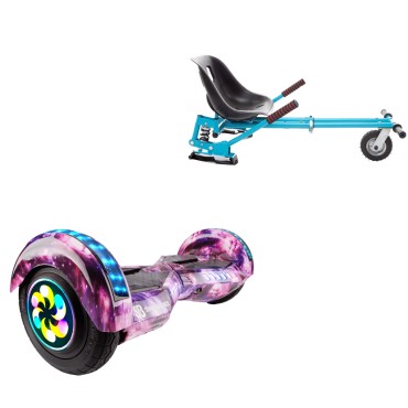 8 inch Hoverboard with Suspensions Hoverkart, Transformers Galaxy Pink PRO, Extended Range and Blue Seat with Double Suspension Set, Smart Balance