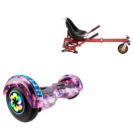 8 inch Hoverboard with Suspensions Hoverkart, Transformers Galaxy Pink PRO, Extended Range and Red Seat with Double Suspension Set, Smart Balance