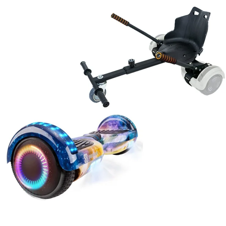 6.5 inch Hoverboard met Standaard Hoverkart, Regular Galaxy Orange PRO, Verlengde Afstand en Zwarte Hoverkart, Smart Balance