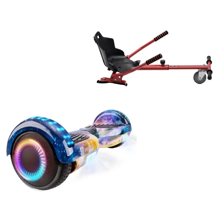 Paket Hoverboard Standard Go Kart 6.5 tums, Regular Galaxy Orange PRO, Lång Räckvidd och Röd Hoverkart, Smart Balance