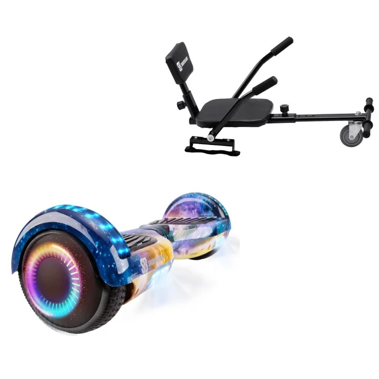 Hoverboard 6.5 pouces et Comfort Hoverkart Kit, Regular Galaxy Orange PRO, Grande Autonomie et Hoverkart Comfort Noire, Smart Balance