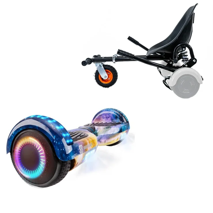 6.5 inch Hoverboard with Suspensions Hoverkart, Regular Galaxy Orange PRO, Extended Range and Black Seat with Double Suspension Set, Smart Balance