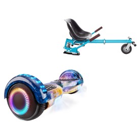 6.5 inch Hoverboard with Suspensions Hoverkart, Regular Galaxy Orange PRO, Extended Range and Blue Seat with Double Suspension Set, Smart Balance