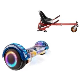 6.5 inch Hoverboard with Suspensions Hoverkart, Regular Galaxy Orange PRO, Extended Range and Red Seat with Double Suspension Set, Smart Balance