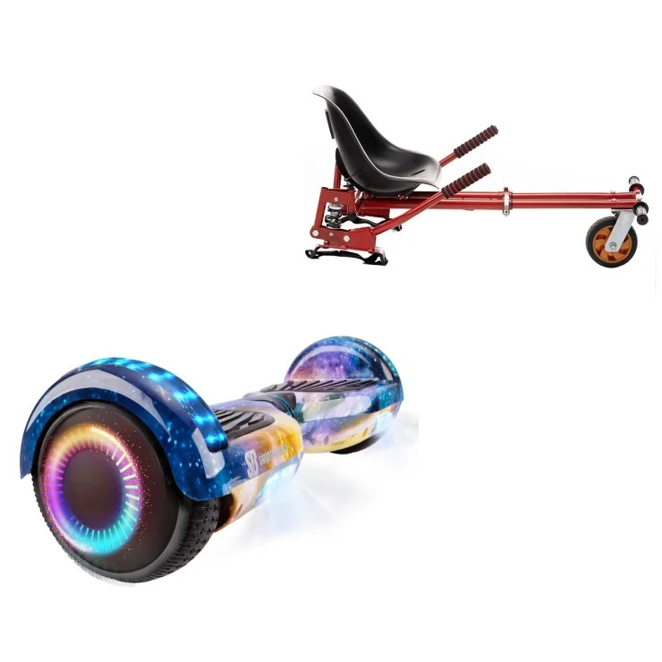 Pakke Hoverboard Go Kart med Støddæmpere, 6.5 tommer, Regular Galaxy Orange PRO, Standard Rækkevidde, og Rød Hoverkart med Støddæmpere, Smart Balance Segboard